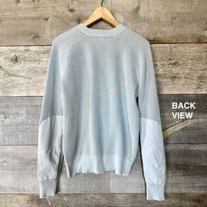 Rag & Bone Mens Waffle Knit Crewneck Sweater Elbow Patches M Light Blue Urban